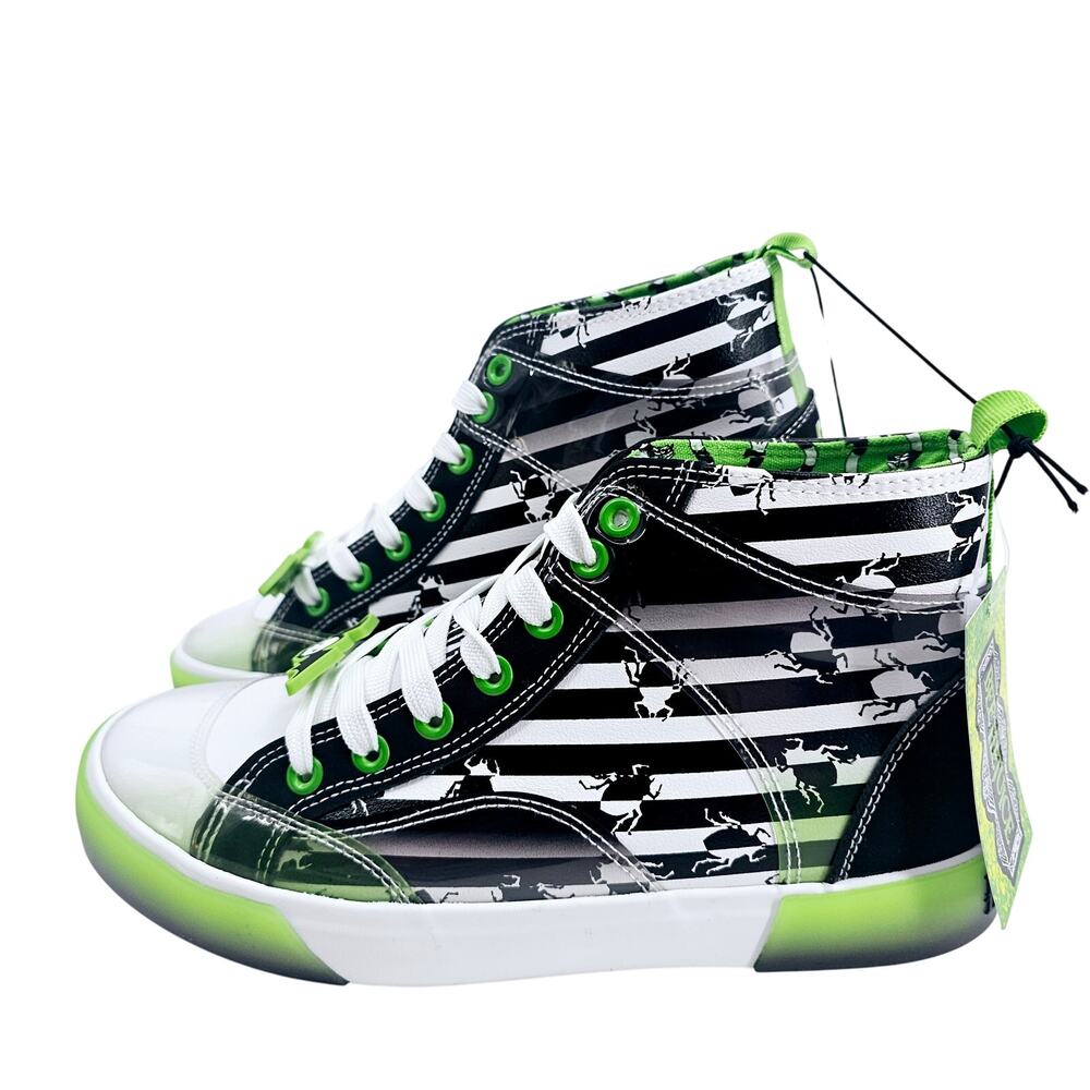 NEW BEETLEJUICE Green Black White Striped High Top Sneaker Shoe Women's 7.5
